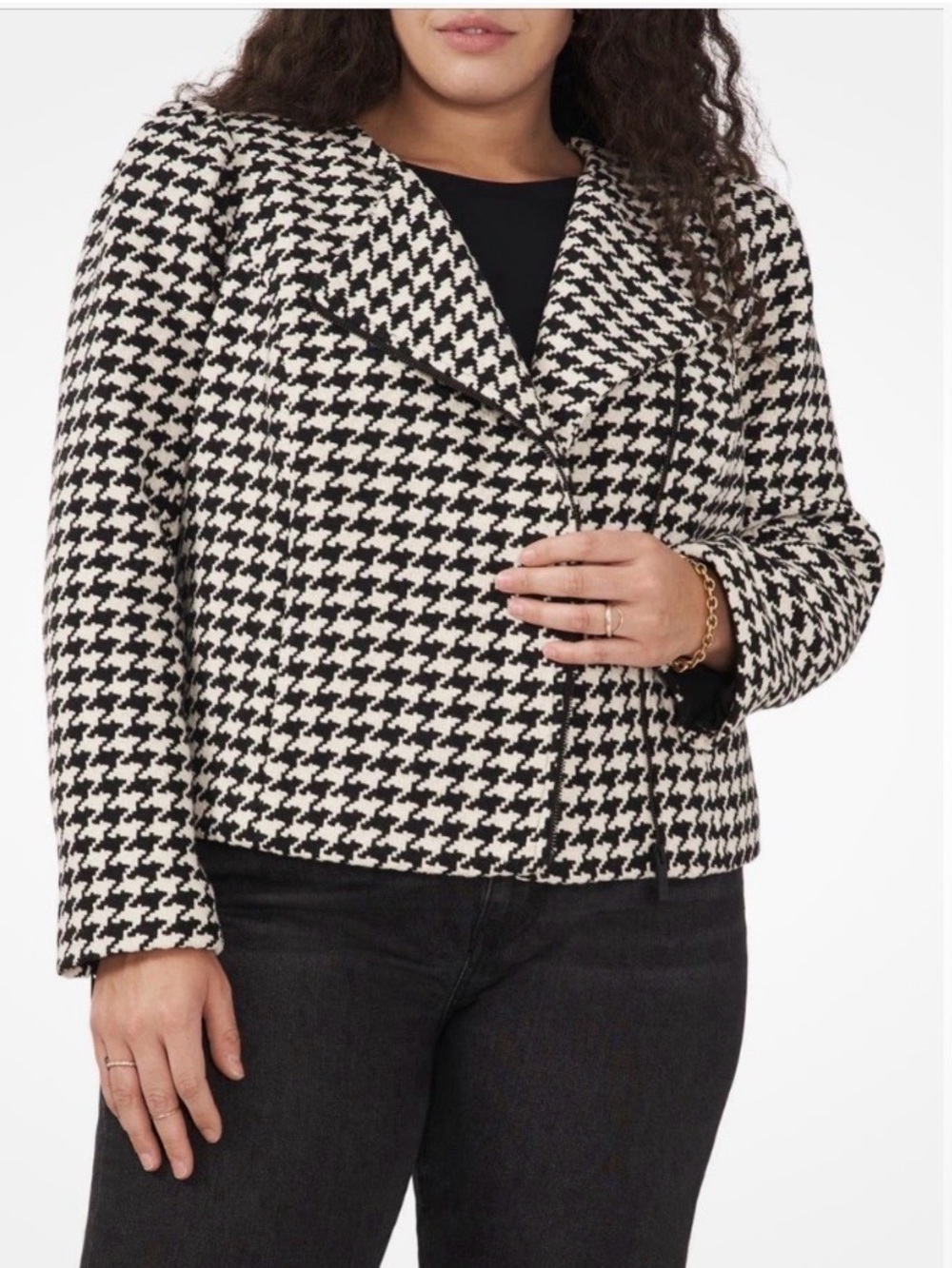 Tweed Vince Camuto Ivory/Black Houndstooth Moto Jacket